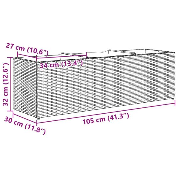 Pflanzkübel mit 3 Töpfen 2 Stk. Grau 105x30x32 cm Poly Rattan