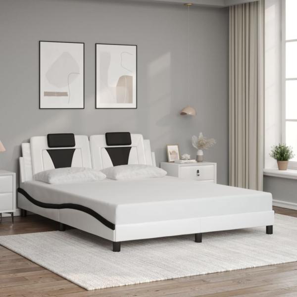 Bettgestell mit LED Weiß und Schwarz 160x200 cm Kunstleder