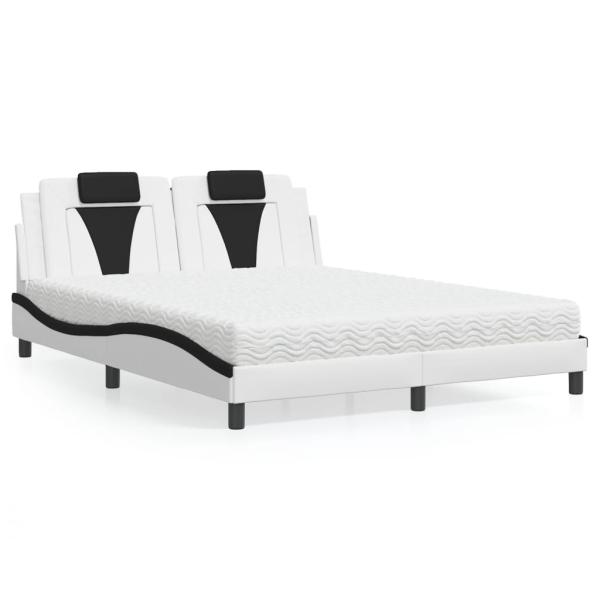 ARDEBO.de - Bett mit Matratze Weiß und Schwarz 160x200 cm Kunstleder