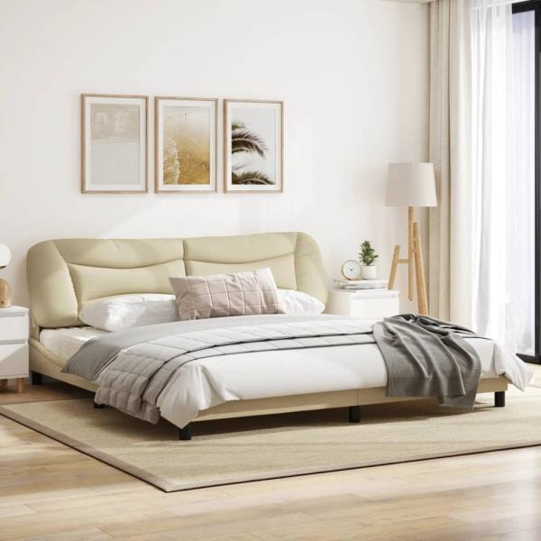 Bettgestell ohne Matratze Creme 200x200 cm Stoff