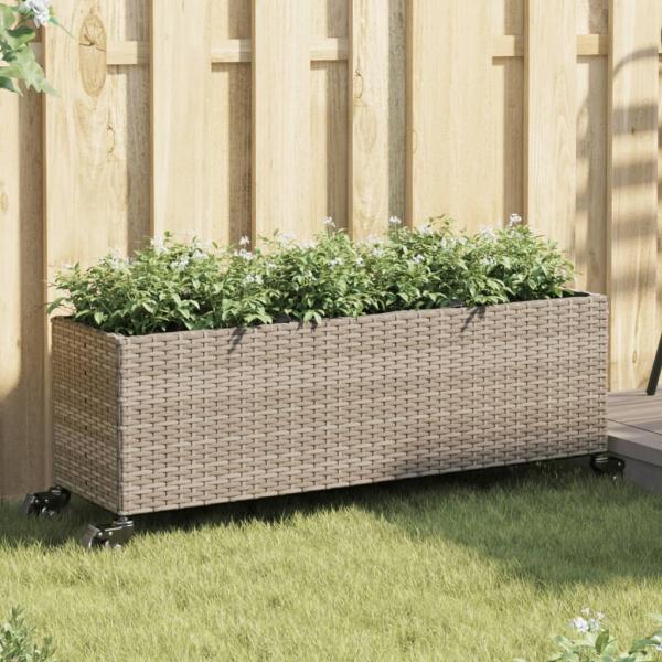 ARDEBO.de - Pflanzkübel mit Rollen 3 Töpfe Grau 107x32x38 cm Poly-Rattan