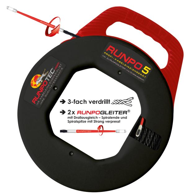 ARDEBO.de - Runpo 5, 30 m, Ø5,3, schwarz 3-fach gedrilltes Kunststoffb.
