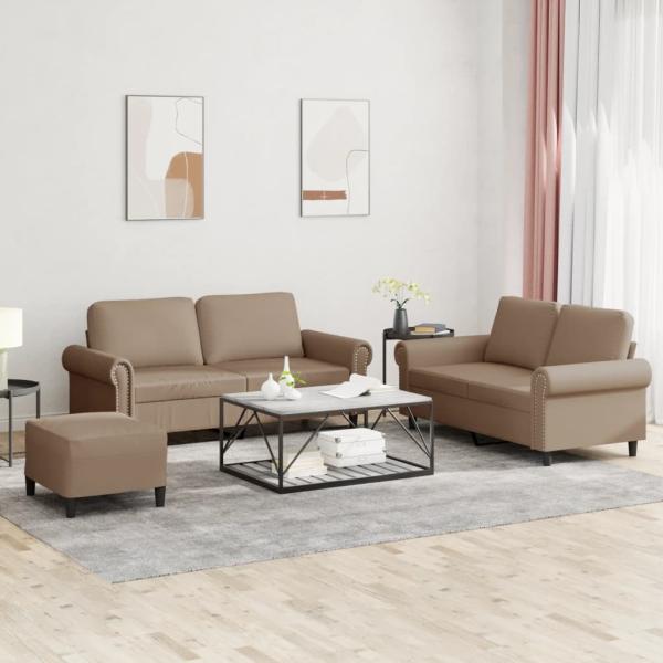 ARDEBO.de - 3-tlg. Sofagarnitur mit Kissen Cappuccino-Braun Kunstleder