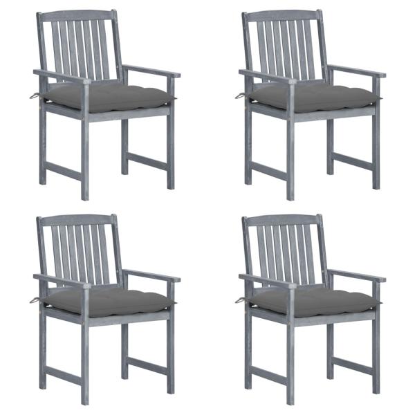 ARDEBO.de - Gartenstühle mit Kissen 4 Stk. Grau Massivholz Akazie