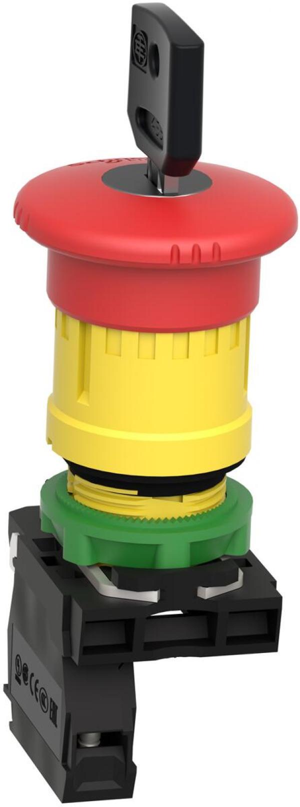Schneider Electric XB5AS9442 Harmony XB5, Not-Aus/Not-Halt-Schalter, Kunststoff, Schlüsselentriegelung, 22mm, Pilz 40mm, 1Ö, rot