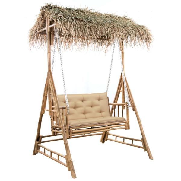 ARDEBO.de - Hollywoodschaukel mit Palmblättern und Kissen 202 cm Bambus