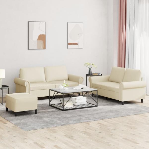 ARDEBO.de - 3-tlg. Sofagarnitur mit Kissen Creme Kunstleder