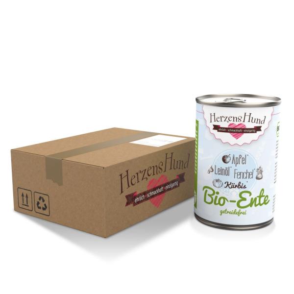ARDEBO.de Herzenshund Bio-Ente mit Bio-Gemüse 800g getreidefrei  / Bio DE-ÖKO-006