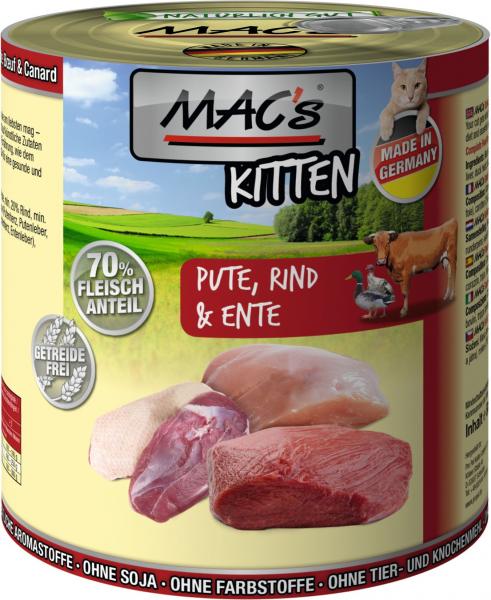 ARDEBO.de MACs Cat Kitten Pute, Rind & Ente 800g