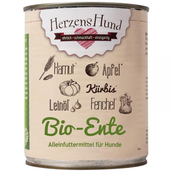 ARDEBO.de Herzenshund Bio-Ente mit Bio Gemüse & getreidefrei 800g 