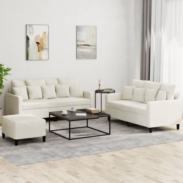 ARDEBO.de - 3-tlg. Sofagarnitur mit Kissen Creme Samt
