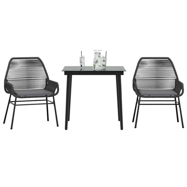 ARDEBO.de - 3-tlg. Garten-Essgruppe mit Kissen Schwarz Poly Rattan Glas