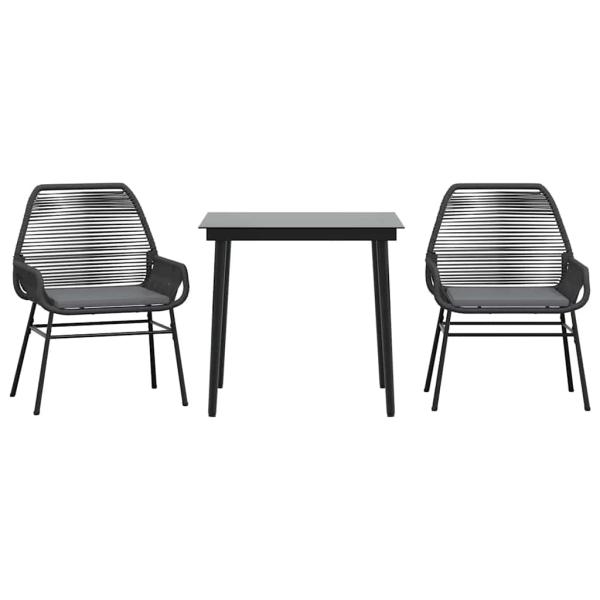 3-tlg. Garten-Essgruppe mit Kissen Schwarz Poly Rattan Glas