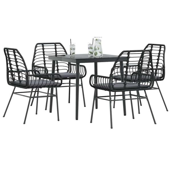 ARDEBO.de - 5-tlg. Garten-Essgruppe mit Kissen Schwarz Poly Rattan Glas