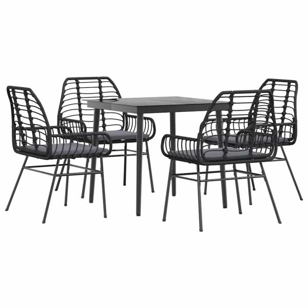 5-tlg. Garten-Essgruppe mit Kissen Schwarz Poly Rattan Glas