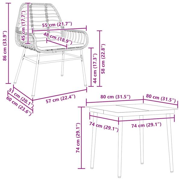 5-tlg. Garten-Essgruppe mit Kissen Schwarz Poly Rattan Glas