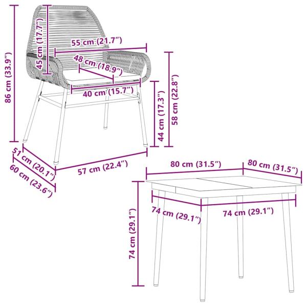 5-tlg. Garten-Essgruppe mit Kissen Braun Poly Rattan Glas