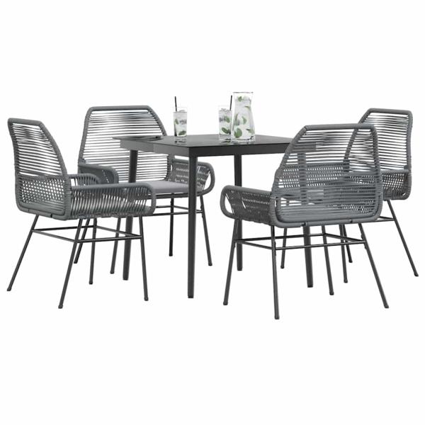 ARDEBO.de - 5-tlg. Garten-Essgruppe mit Kissen Grau Poly Rattan Glas