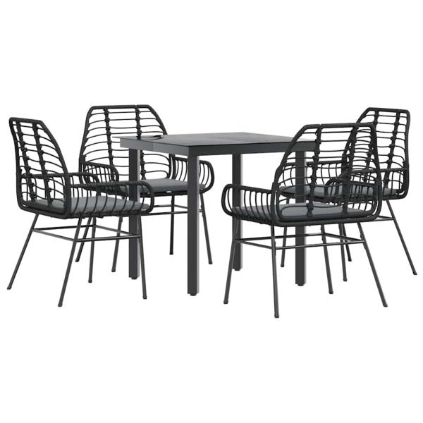 5-tlg. Garten-Essgruppe mit Kissen Schwarz Poly Rattan Glas