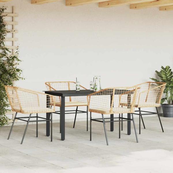 ARDEBO.de - 5-tlg. Garten-Essgruppe mit Kissen Braun Poly Rattan Glas
