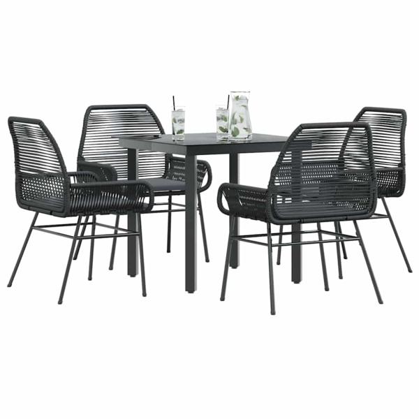 ARDEBO.de - 5-tlg. Garten-Essgruppe mit Kissen Schwarz Poly Rattan Glas