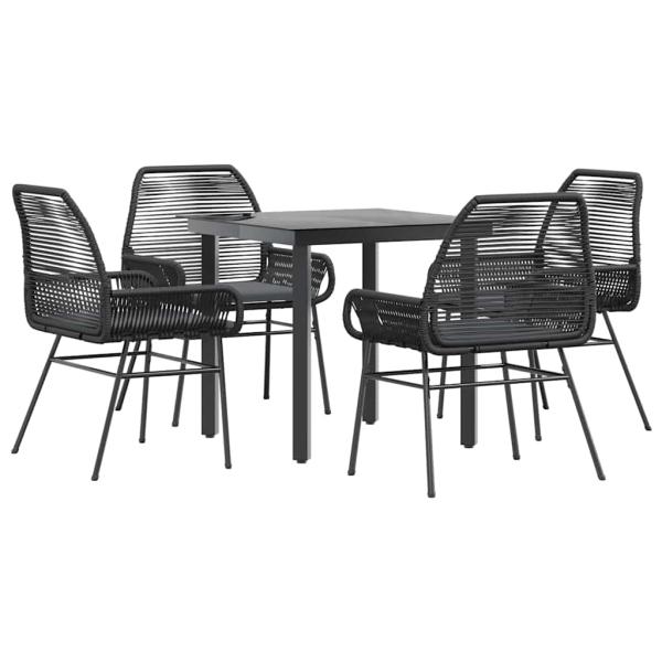 5-tlg. Garten-Essgruppe mit Kissen Schwarz Poly Rattan Glas