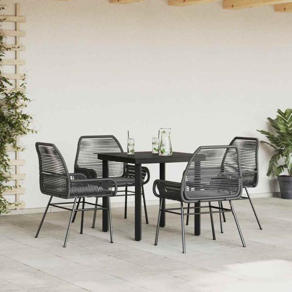5-tlg. Garten-Essgruppe mit Kissen Schwarz Poly Rattan Glas