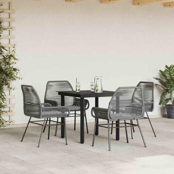 5-tlg. Garten-Essgruppe mit Kissen Grau Poly Rattan Glas