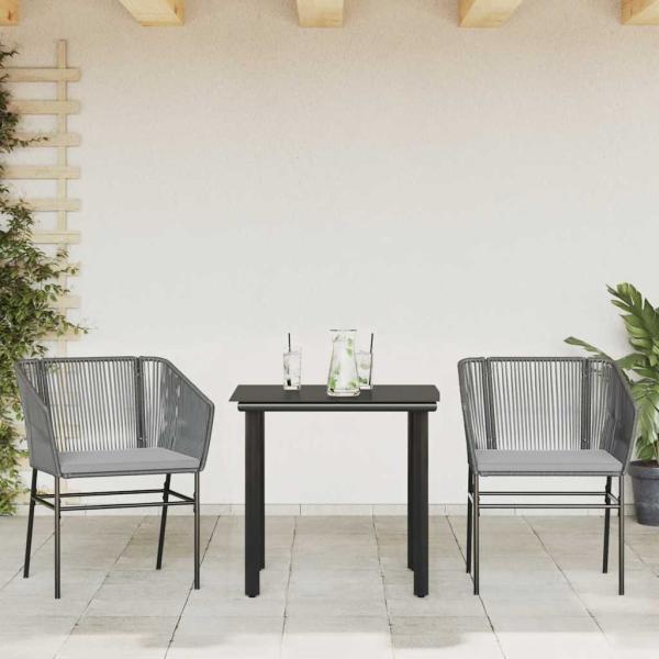 3-tlg. Garten-Essgruppe mit Kissen Grau Poly Rattan Glas