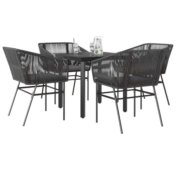 ARDEBO.de - 5-tlg. Garten-Essgruppe mit Kissen Schwarz Poly Rattan Glas