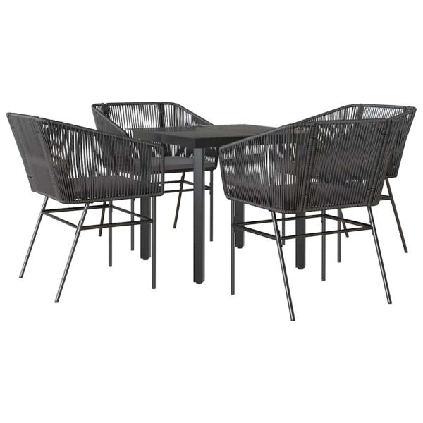 5-tlg. Garten-Essgruppe mit Kissen Schwarz Poly Rattan Glas