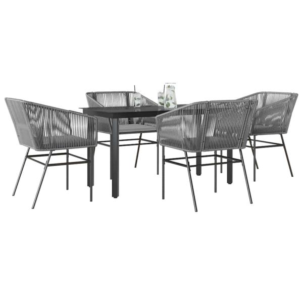 ARDEBO.de - 5-tlg. Garten-Essgruppe mit Kissen Grau Poly Rattan Glas