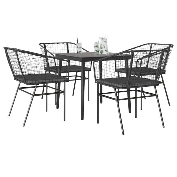 ARDEBO.de - 5-tlg. Garten-Essgruppe mit Kissen Schwarz Poly Rattan Glas