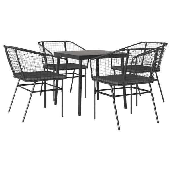 5-tlg. Garten-Essgruppe mit Kissen Schwarz Poly Rattan Glas