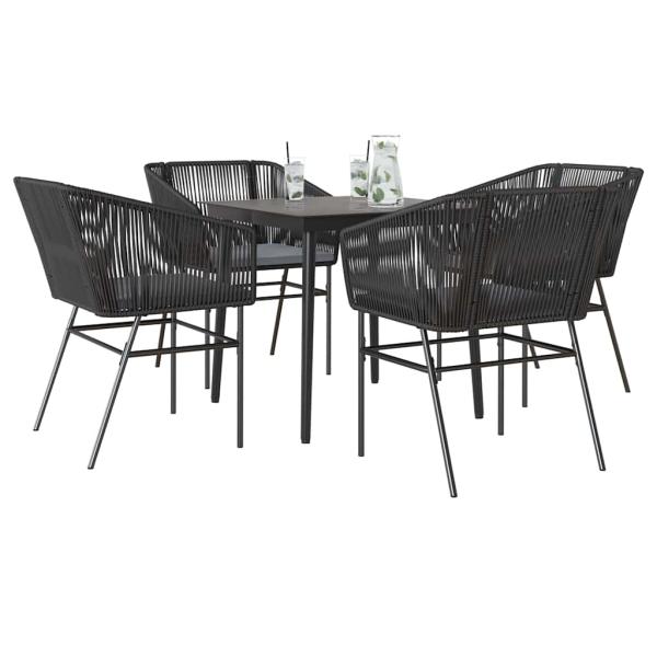 ARDEBO.de - 5-tlg. Garten-Essgruppe mit Kissen Schwarz Poly Rattan Glas