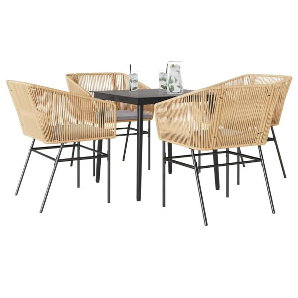 ARDEBO.de - 5-tlg. Garten-Essgruppe mit Kissen Braun Poly Rattan Glas