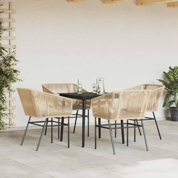5-tlg. Garten-Essgruppe mit Kissen Braun Poly Rattan Glas