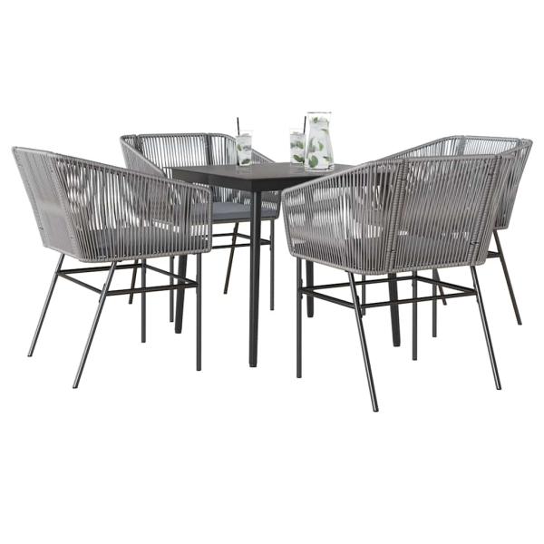 ARDEBO.de - 5-tlg. Garten-Essgruppe mit Kissen Grau Poly Rattan Glas