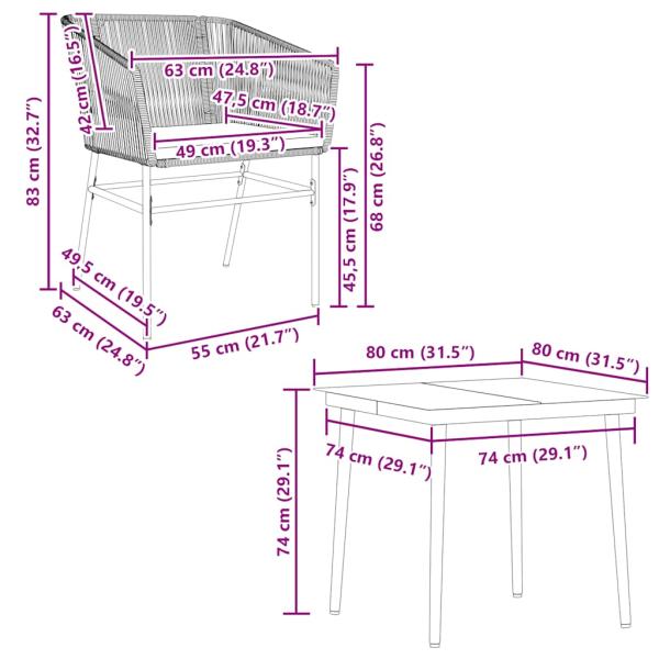 5-tlg. Garten-Essgruppe mit Kissen Grau Poly Rattan Glas