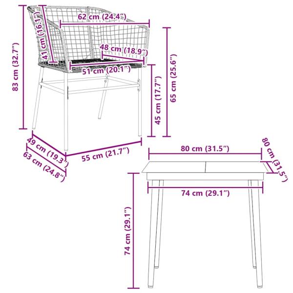 5-teiliges Garten-Esszimmerset Braunes Polyrattanglas