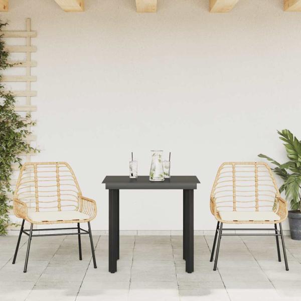 3-tlg. Garten-Essgruppe mit Kissen Braun Poly Rattan Glas