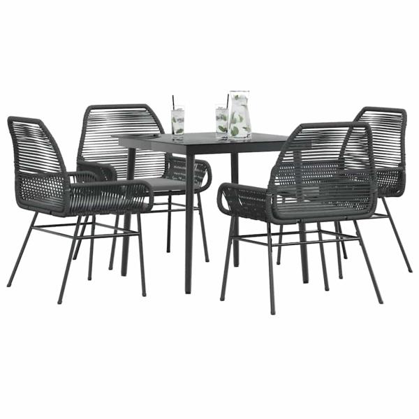 ARDEBO.de - 5-tlg. Garten-Essgruppe mit Kissen Schwarz Poly Rattan Glas