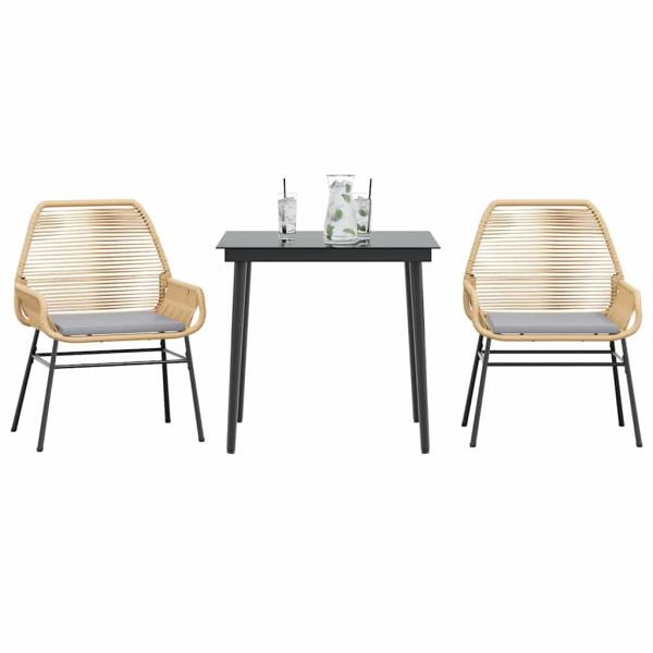 ARDEBO.de - 3-tlg. Garten-Essgruppe mit Kissen Braun Poly Rattan Glas