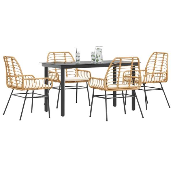 ARDEBO.de - 5-tlg. Garten-Essgruppe mit Kissen Braun Poly Rattan Glas