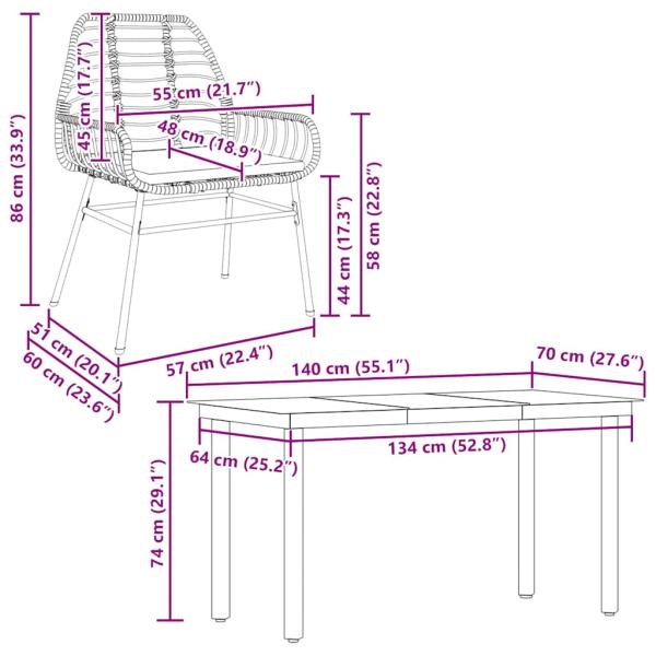 5-tlg. Garten-Essgruppe mit Kissen Braun Poly Rattan Glas