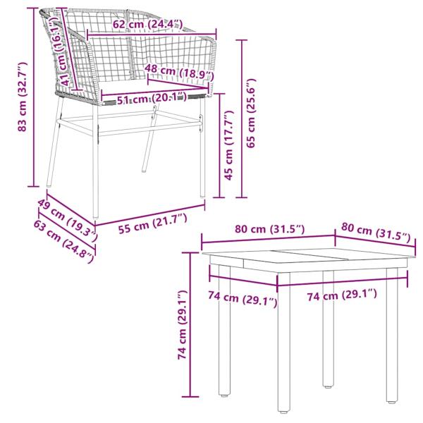 5-tlg. Garten-Essgruppe mit Kissen Braun Poly Rattan Glas