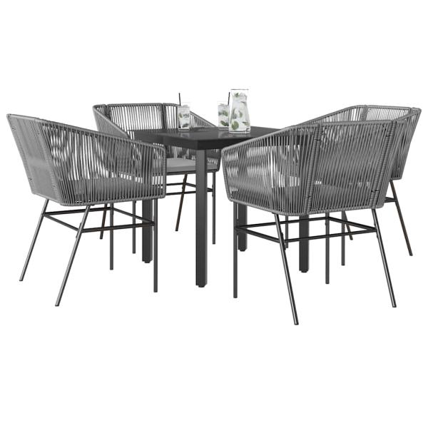 ARDEBO.de - 5-tlg. Garten-Essgruppe mit Kissen Grau Poly Rattan Glas