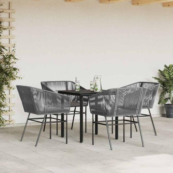 5-tlg. Garten-Essgruppe mit Kissen Grau Poly Rattan Glas