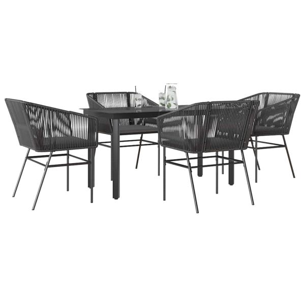 ARDEBO.de - 5-tlg. Garten-Essgruppe mit Kissen Schwarz Poly Rattan Glas