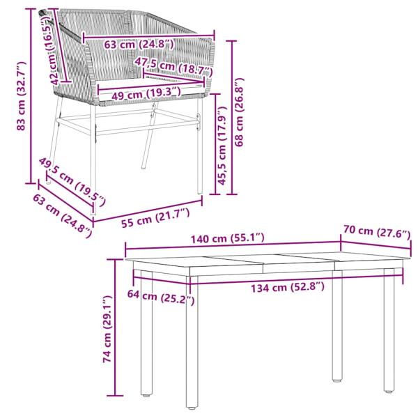 5-tlg. Garten-Essgruppe mit Kissen Schwarz Poly Rattan Glas